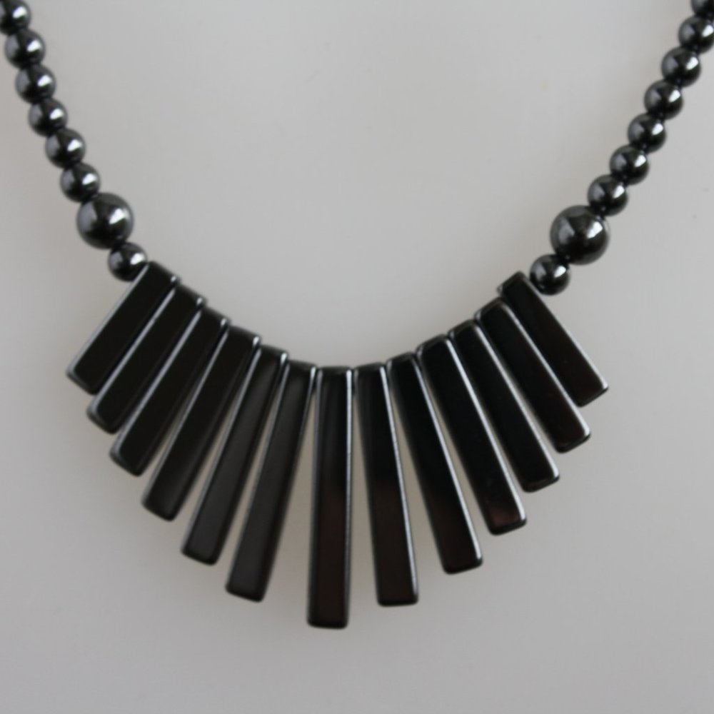 Hematite Bib Necklace steely gray Classic Statement piece Hematite jewelry